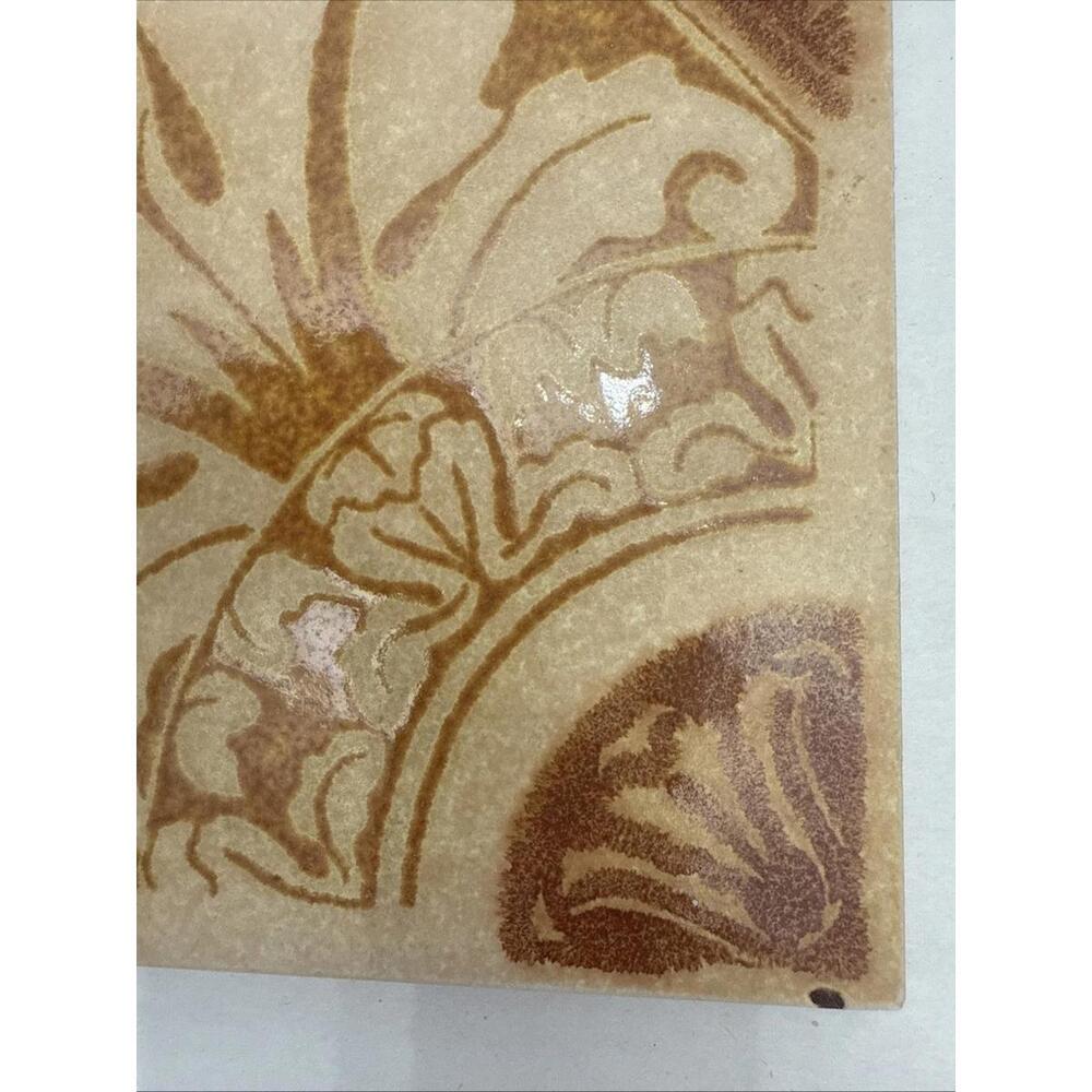 VTG Ceramic Art Tile Trivet 8” Made Italy Floral Hand Painted Brown Neutral - Picture 2 of 11